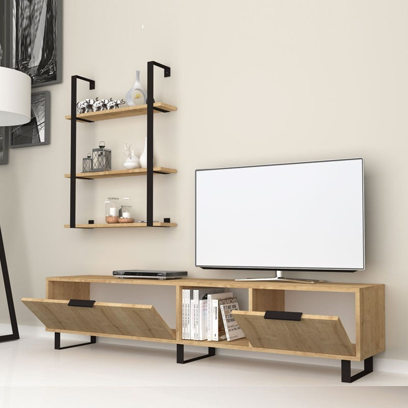 Mobile basso porta tv componibile rovere sbiancato cm 200 x 33 x 94 h