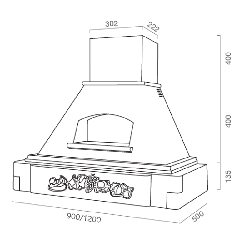 Cappa cucina rustica bianca GINEVRA con cornice in legno intarsio