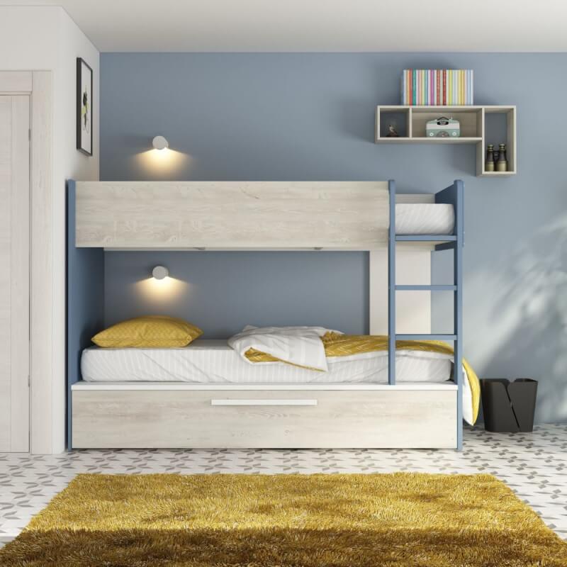 Cameretta 6040 con letto singolo e scrivania reversibile colore bianco  consumato e bianco