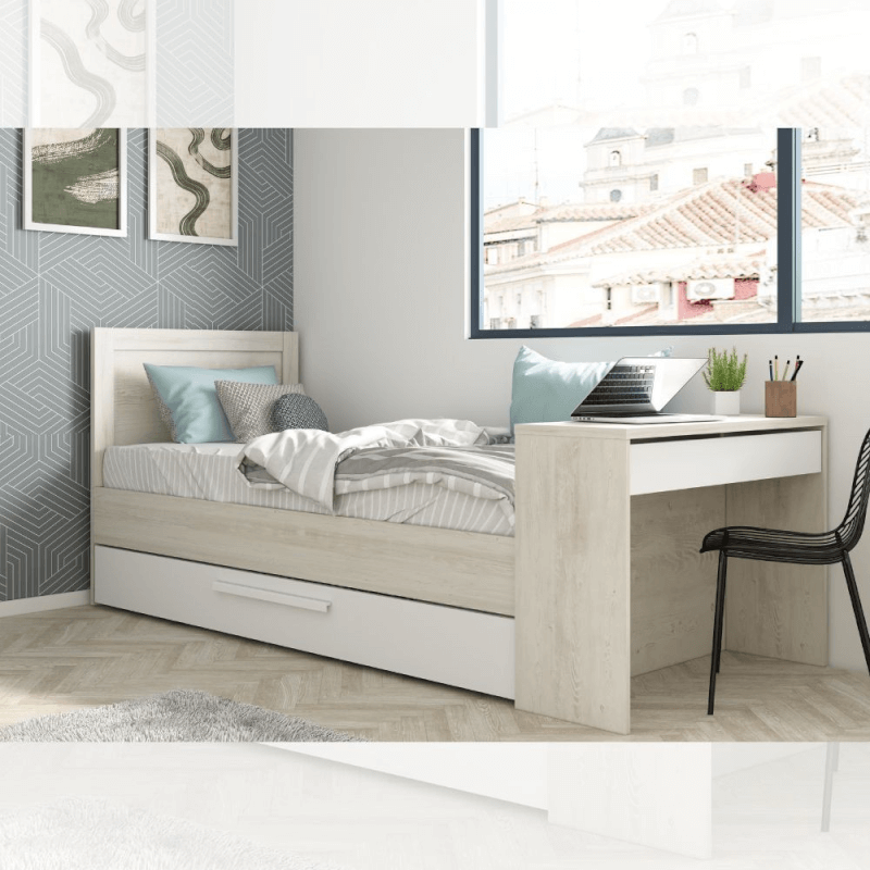 Letto singolo 1666 bianco vintage e bianco con comodino estraibile