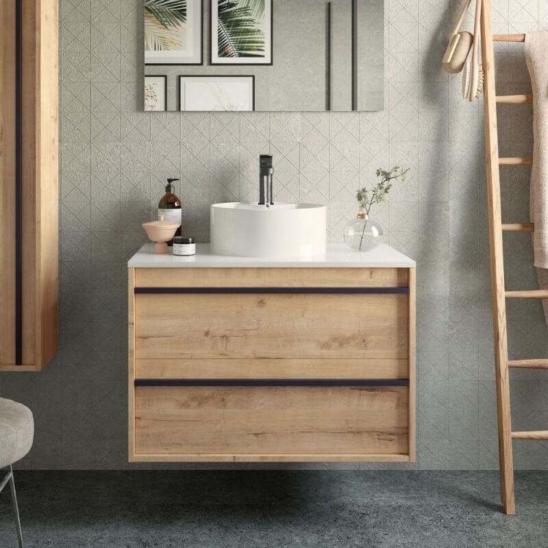 Mobile bagno sospeso Nuar80 rovere ostippo lavabo appoggio 2 cassetti –  WebMarketPoint